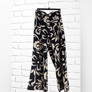 Celestina Black And Beige Floral Design Wide Leg Pants Size Small